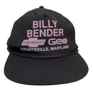 Vintage Billy Bender Chevrolet Geo Cap Hat Black Grantsville Maryland Auto Sales